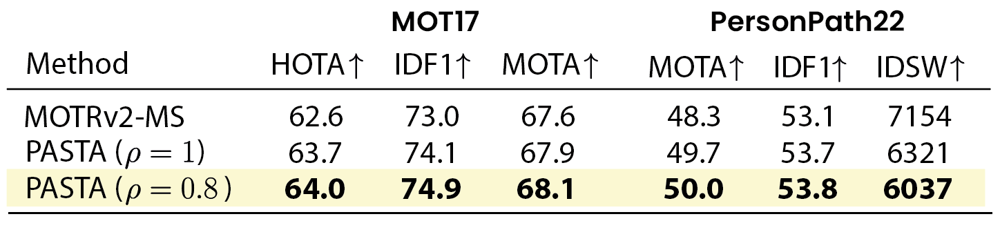 Zero-shot results on MOT17/PP22